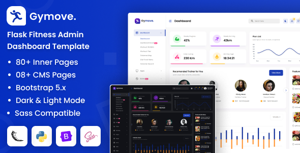 Gymove - Flask Fitness Admin Dashboard Bootstrap Template by DexignZone