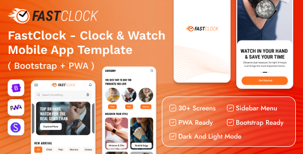 FastClock - Clock and Watch Mobile App Template (Bootstrap + PWA) by DexignZone