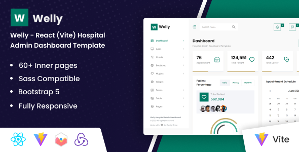 Welly - React (Vite) Hospital Admin Dashboard Template by DexignZone