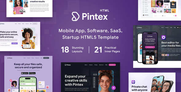 Pintex - Mobile App & Software Landing Page HTML Template by Jthemes