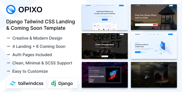 Opixo - DjangoTailwind CSS Landing & Coming Soon Template by coderthemes