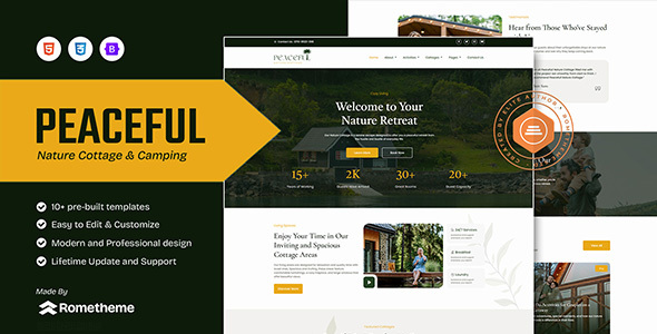 Peaceful - Nature Cottage & Camping HTML Template by Rometheme