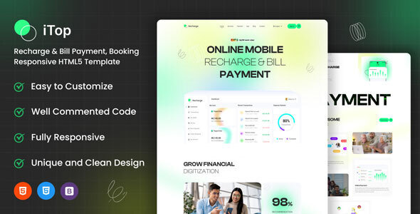 iTop – Mobile Recharge and Bill Payment HTML Template by coUI