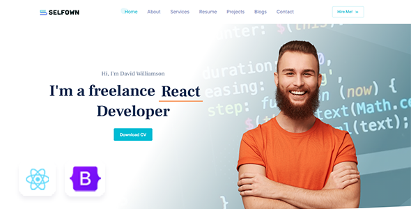 Selfown - React Personal Portfolio Template by Mannat-Themes