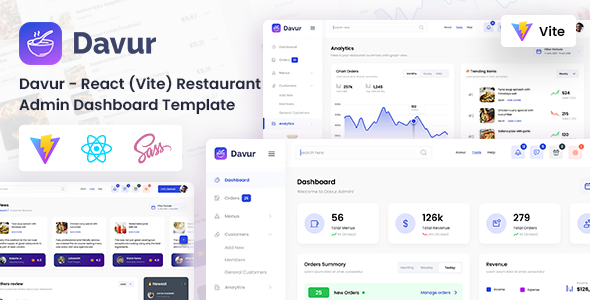 Davur - React (Vite) Restaurant Admin Dashboard Template by DexignZone