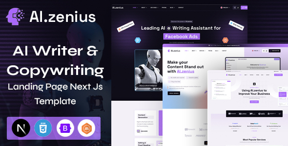 Ai Zenius - AI Writer & Copywriting Landing Page React Next Js Template by ThemeKalia