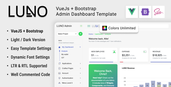 LUNO | VueJs + Bootstrap Admin Dashboard Template by wrraptheme