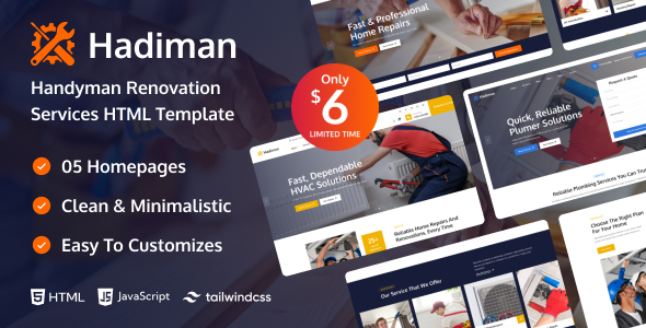 Hadiman - Handyman Renovation Services HTML Template by Avitex