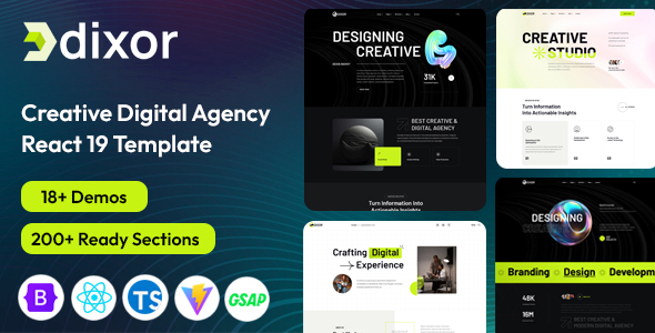 Dixor - Creative Digital Agency React JS Template (React 19) by validthemes