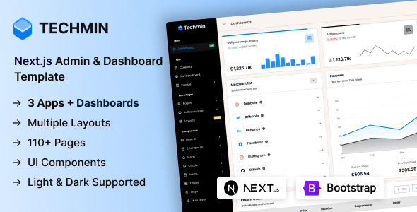 Techmin - Next.Js Admin & Dashboard Template by Techzaa