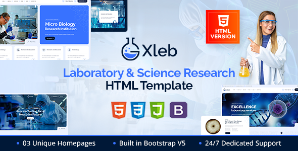 Xleb - Laboratory & Science Research HTML Template by designervily