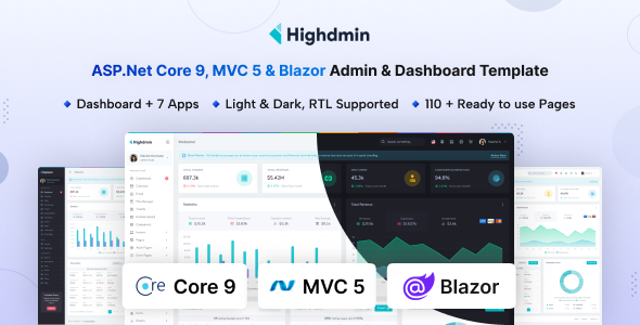 Highdmin - ASP.Net Core 9, MVC5 & Blazor Admin Dashboard Template by coderthemes
