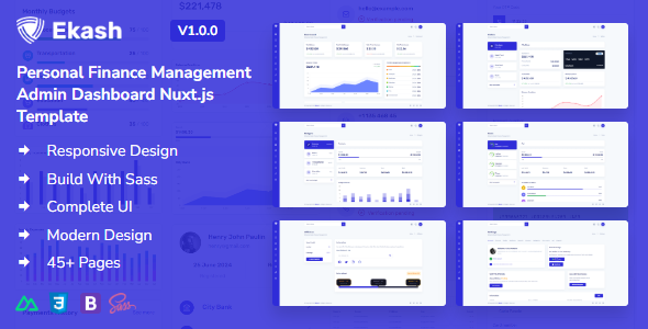 Ekash - Personal Finance Management Admin Dashboard Nuxtjs Template by Prexius