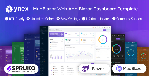 Ynex - MudBlazor Web App Blazor Dashboard Template by SPRUKO