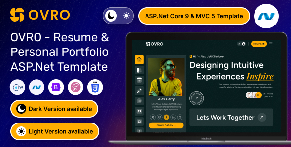 Ovro – ASP.Net Core 9 and MVC 5 Resume & Personal Portfolio Template by Markeythemes