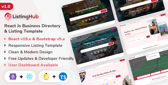 ListingHub - React Js Business Directory & Listing Template (Javascript + Typescript) by ShreeThemes