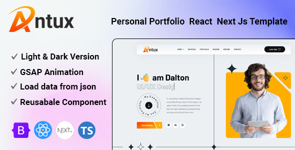 Antux - Personal Portfolio React Next Js Template by validthemes