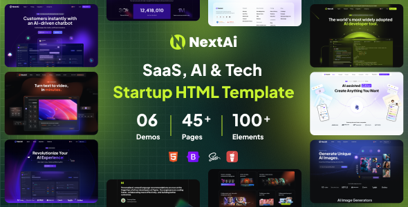 NextAI - SAAS, AI & Tech Startup HTML Template by bplugins