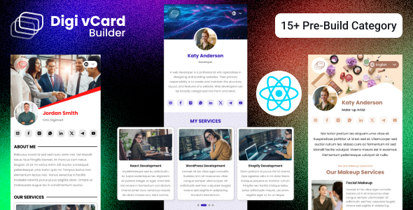 Multipurpose Personal Digital Business Card React Template - Digi vCard by The_Krishna