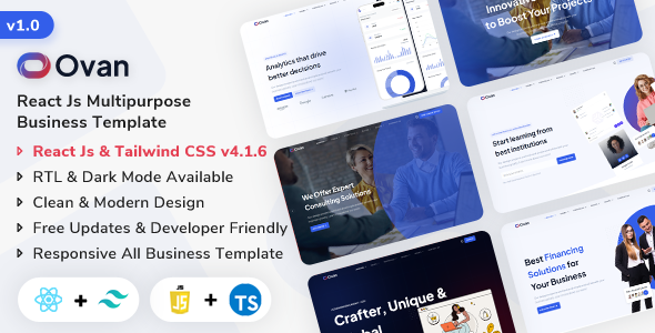 Ovan - React Js Multipurpose Business & Corporate Template (Javascript + Typescript) by ShreeThemes