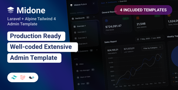 Midone - Laravel & AlpineJs, Tailwind Admin Dashboard Template by Left4code