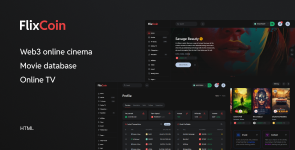 FlixCoin – Web3 Online Cinema HTML Template by DmitryVolkov