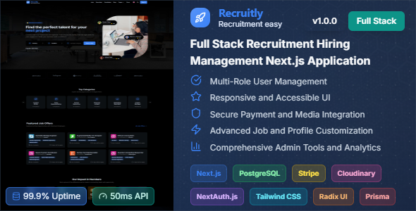 Recruitly - Full Stack Recruitment Hiring Management Next.js Application by Prexius