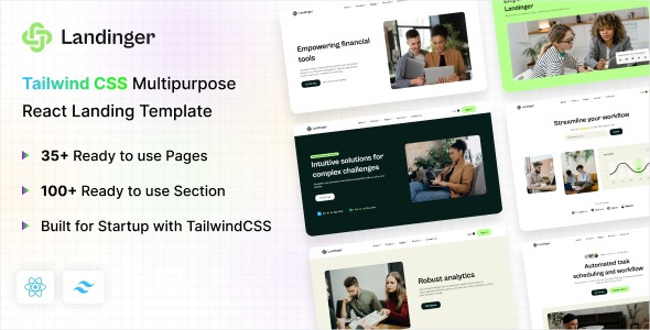 Landinger – Tailwind CSS Multipurpose React Landing Page Template by coderthemes