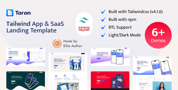 Taran - Tailwind CSS App & SaaS Landing Template by HiBootstrap
