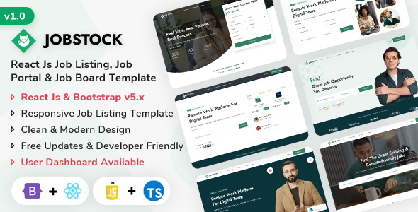 JobStock - React Js Job Listing, Job Portal Landing & Admin Dashboard Template by ShreeThemes