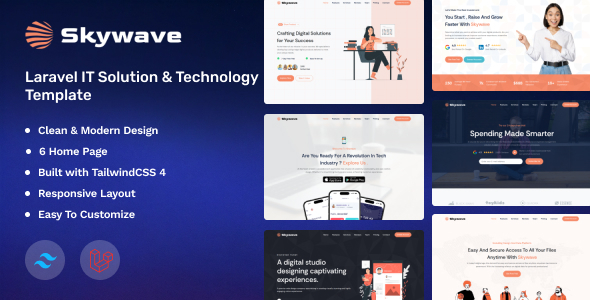 Skywave - Laravel Solution & Technology TailwindCSS 4 Template by Markeythemes