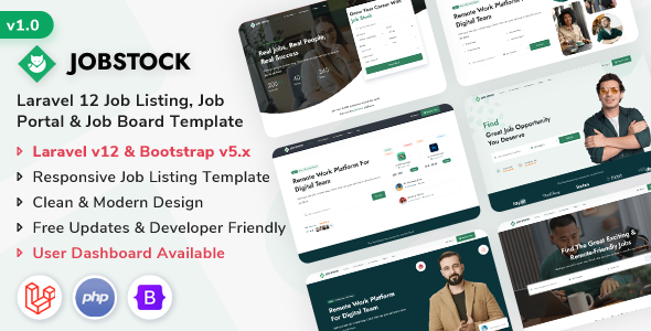 JobStock - Laravel 12 Job Listing, Job Portal Landing & Admin Dashboard Template by ShreeThemes