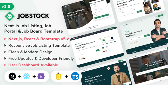 JobStock - NextJs Job Listing, Job Portal Landing & Admin Dashboard Template by ShreeThemes