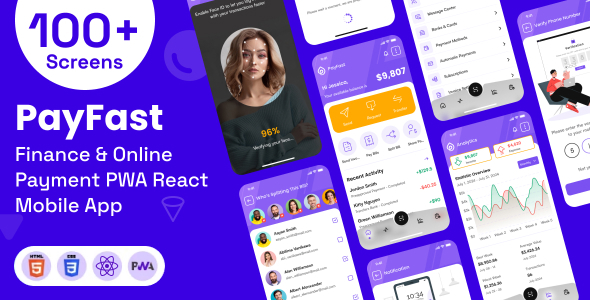 Finance & Online Payment Mobile App PWA React Template | PayFast E-Wallet by The_Krishna