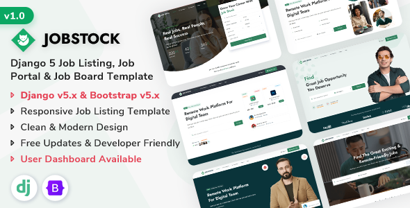 JobStock - Django Job Listing, Job Portal Landing & Admin Dashboard Template by ShreeThemes