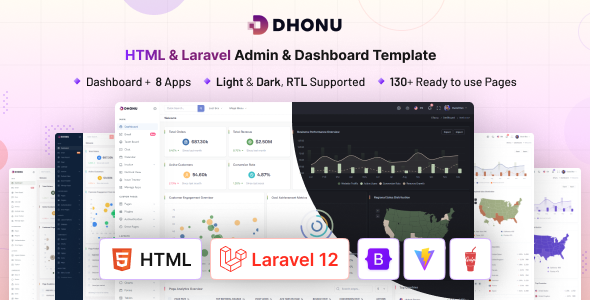Dhonu - HTML & Laravel 12 Admin Dashboard Template (Bootstrap 5) by coderthemes