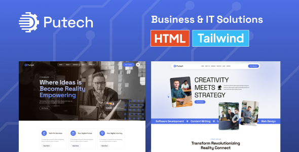 Putech – Business & IT Solutions HTML & Tailwind Template by Codevia