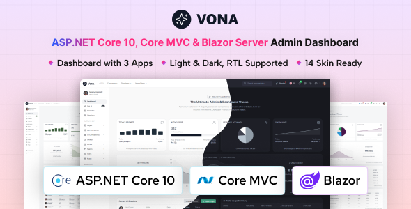 Vona - ASP.Net Core 10, Core MVC & Blazor Server Minimal Admin Dashboard Template by coderthemes