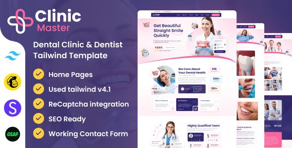 ClinicMaster - Dentist & Dental Clinic Tailwind Template by DexignZone