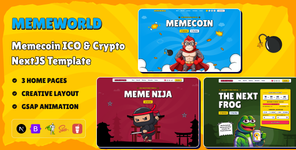 Memeworld - Memecoin ICO & Crypto Next.js Template by bplugins