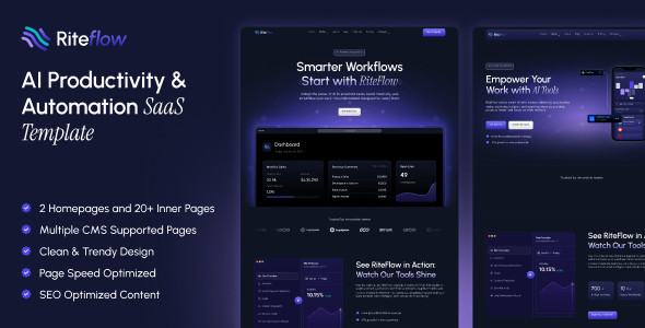 Riteflow – SaaS & AI Startup HTML Template by electronthemes