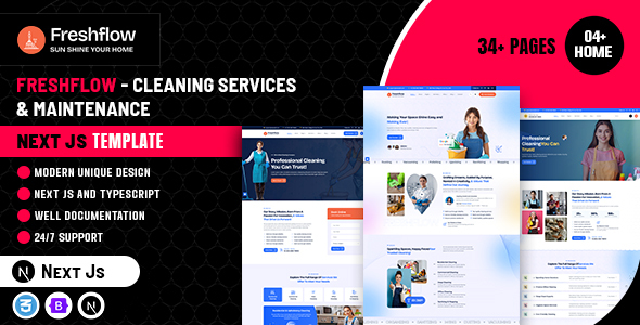 Freshflow - Cleaning Services & Maintenance Next JS Template by scriptfusions