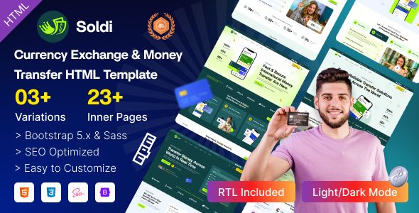 Soldi – Currency Exchange & Money Transfer HTML Template by HiBootstrap