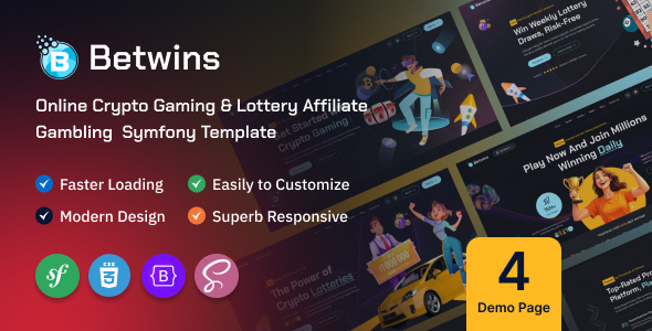 Betwins - Online Crypto Gaming & Lottery Affiliate Symfony Template by wowtheme7