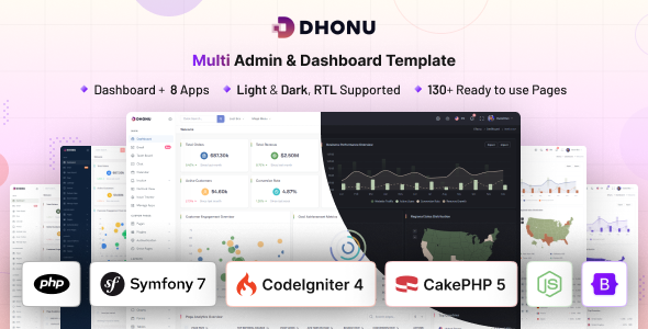 Dhonu - PHP, Symfony, CodeIgniter, CakePHP & NodeJs Admin Dashboard Template by coderthemes