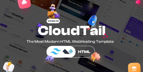 CloudTail | Tailwind Modern Complete Web Hosting Template by pdthemesde