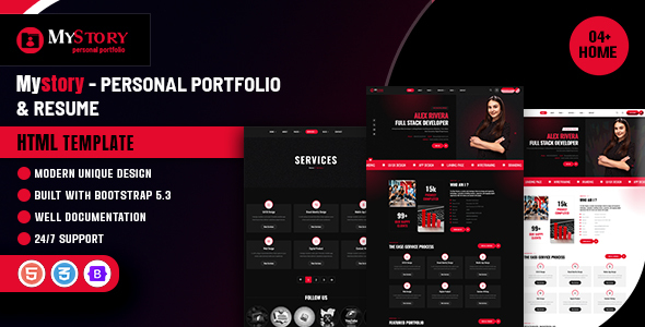 Mystory - Personal Portfolio & Resume HTML Template by scriptfusions
