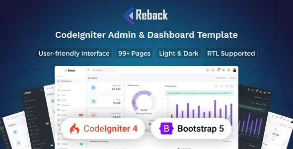 Reback - CodeIgniter 4 Admin & Dashboard Template by Techzaa