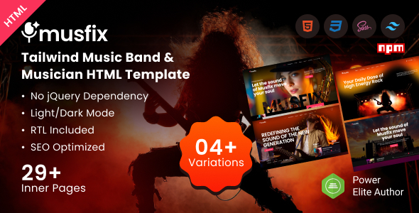Musfix – Tailwind Music Band & Musician HTML Template by EnvyTheme