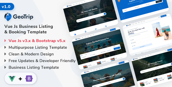GeoTrip - Vue Js Multipurpose Business Listing & Booking Template by ShreeThemes